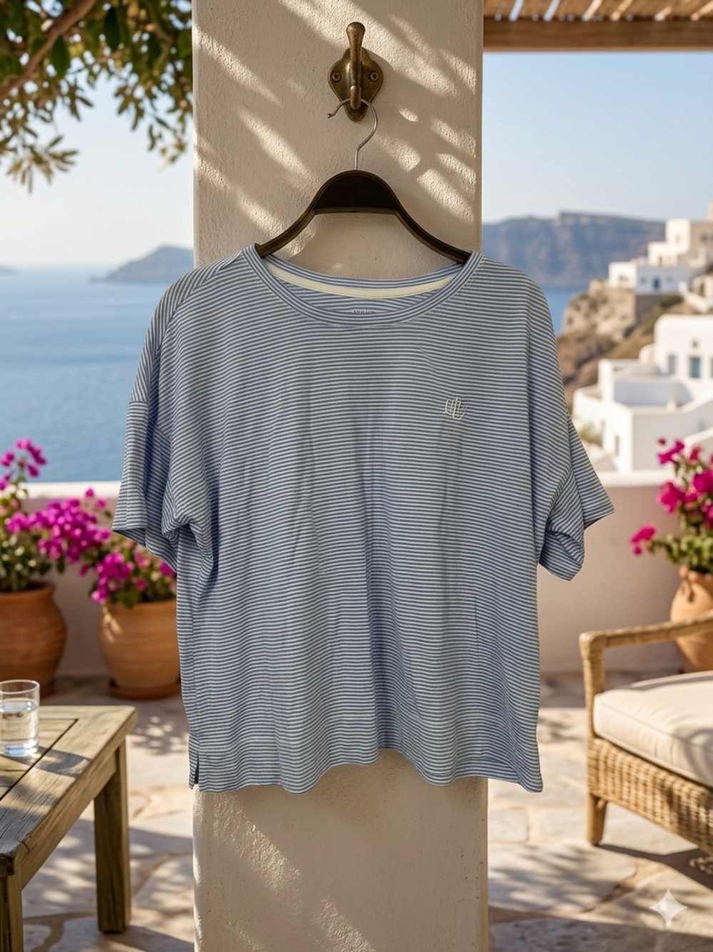 Lauren Ralph Lauren Light Blue & White Striped Short Sleeve Tee